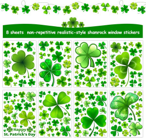 St Patricks Day Window Clings, Shamrock Stickers f...