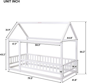 Twin Montessori Bed Frame, Wooden House Bed with F...