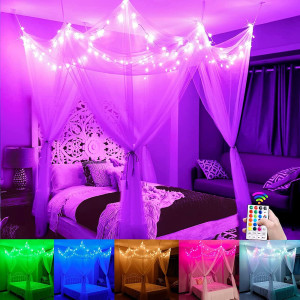 White Bed Canopy with Star Lights Girls Bedroom Ch...