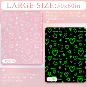Glow in The Dark Pink Heart Stars Throws Blanket,...