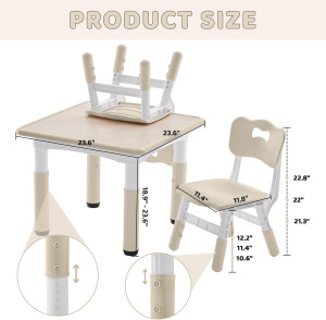 Kids Table and 2 Chairs Set, Height-Adjustable Tod...