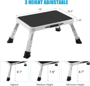 Folding Step Stool, Height-Adjustable Step Stool w...
