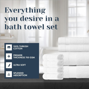 Luxury White Bath Towel Set of 8 Pieces - 100% Tur...