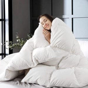 WhatsBedding White Queen Size Feather DownFiber Co...