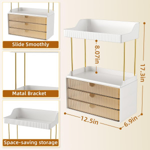 3 Drawers 2 Tier Makeup Organizer - Bathroom Count...