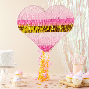 Pink Pull String Heart Pinata for Girls Birthday P...