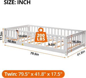 i-POOK Twin Floor Bed for Children, Sturdy Wood Mo...