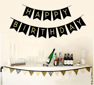 FECEDY Black Happy Birthday Bunting Banner with Sh...