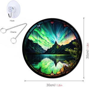 MATIHAY Northern Lights Stained Acrylic Window Han...