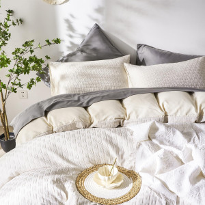 Cream Duvet Cover Set Queen Size,Waffle Weave Quee...