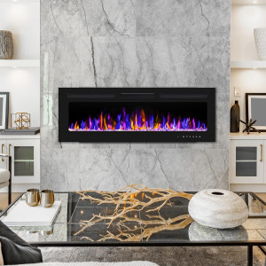 50" Electric Fireplace Wall Mounted and Recessed w...