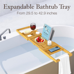 Bathtub Tray - Luxurious Bamboo Wood Bath Tub Tray...