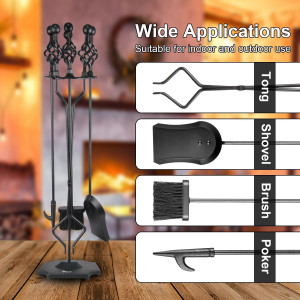 VODA Fireplace Tools Set, 5-Piece Cast Iron 33" Fi...