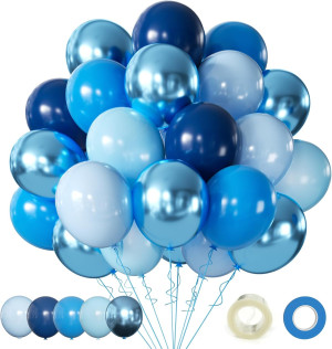Blue Balloon Metallic Blue Balloons, 60Pcs 12Inch...