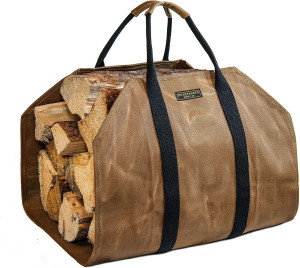 Waxed Canvas Firewood Carrier, Heavy Duty Firewood...