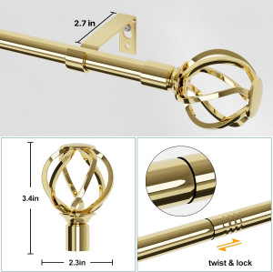 Gold Curtain Rods for Windows 66 to 120 with Cage...