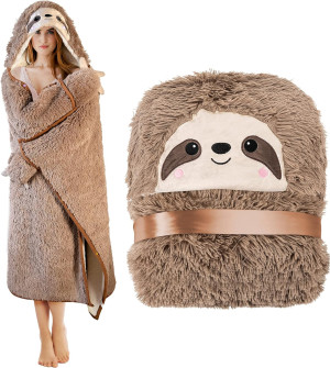 Sloth Wearable Hooded Blanket for Adults - Fluffy...
