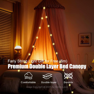 Double Layers Bed Canopy with Star Lights, 3 Piece...