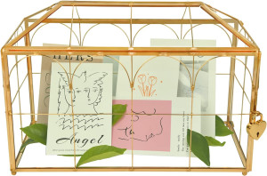 12.6x5.9x9.0inch Wedding Gold Glass Card Box with...