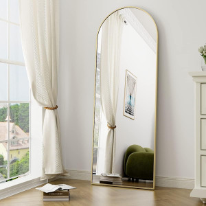 64"x21" Arched Full Length Mirror with Stand-Gold...