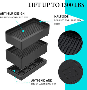 Rectangle Bed Risers, 3 Inch Heavy Duty Adjustable...