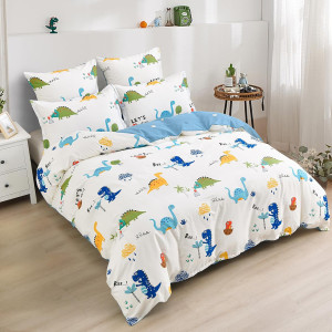 Kids Duvet Cover Set Twin, Cotton Dinosaur Kids Be...
