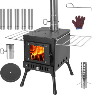 Wood Burning Stove, Wood Stove With Chimney Pipes,...