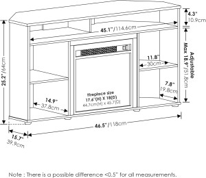 Furinno Jensen Corner TV Stand with Fireplace for...