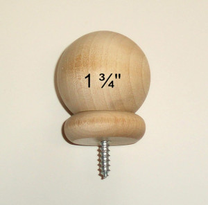 (1) - Small 1 3/4" Round Wood Ball Finial with 3/1...