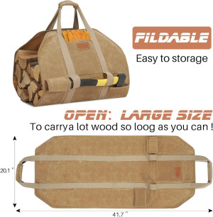 Firewood Log Carrier Waxed Canvas Tote Bag with Ha...