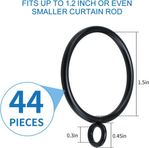44 Pack Curtain Rings with Eyelets, Metal Drapery...