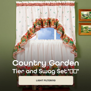 Light Filtering Printed Tier & Swag Window Curtain...
