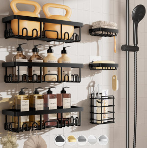 Veken Stainless Steel Shower Caddy 6-Pack, Adhesiv...