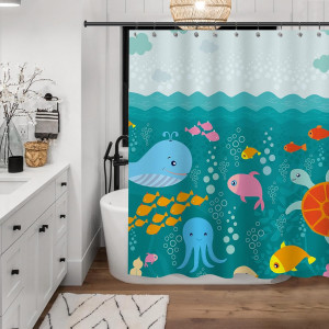 Sunlit Lovely Cartoon Sea Creatures Fabric Shower...
