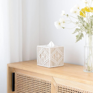 Mkono Tissue Box Cover Macrame Square Open-Bottom...