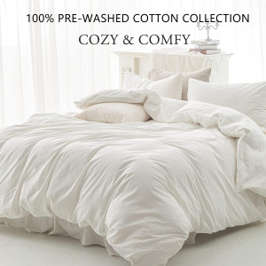 Duvet Cover Set 100% Washed Cotton Linen Feel Supe...