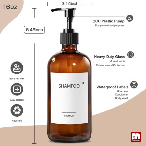 GMISUN Glass Amber Shampoo and Conditioner Dispens...