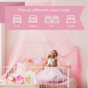 Bollepo Pink Bed Canopy for Girls with Glowing Sta...