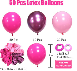 Pink Balloons Metallic Pink Balloon, 50Pcs 12Inch...