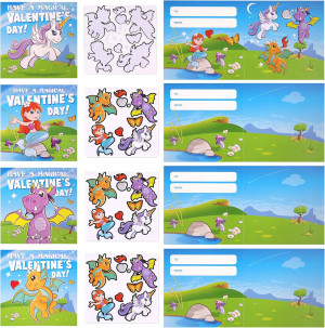 28-Pack Mythical Creatures Valentines Day Cards wi...