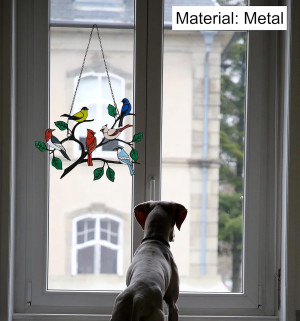 Six Birds Cardinal Gifts Stained Metal Window Hang...
