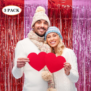 LOLStar 3 Pack Valentines Foil Fringe Curtains Val...