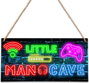 Little Man Cave, Neon Gaming Wooden Door Sign for...