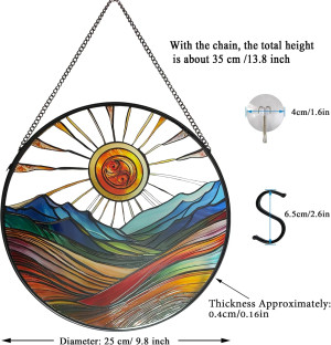 Sun Mountains Stained Glass Window Hanging, 9.8’’S...