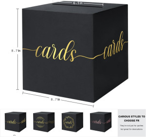QIKSION Black Wedding Card Box, Gold Foil Gift Car...