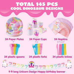 JOYIN 145 Pcs Unicorn Birthday Party Supplies with...