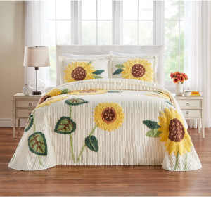 BrylaneHome Bloom Chenille Bedspread Floral Beddin...
