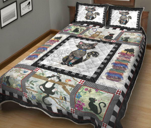 Cat Quilt Bedding for Girls - Cat Embroidery Patte...