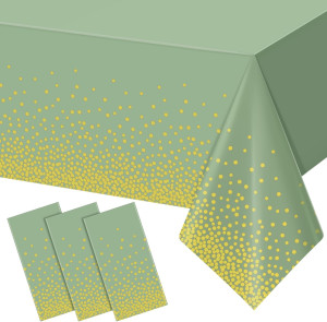 3 Pack Sage Green and Gold Plastic Tablecloth, Gre...