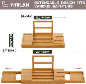 Yirilan Bamboo Bathtub Tray, Expandable Bathroom T...